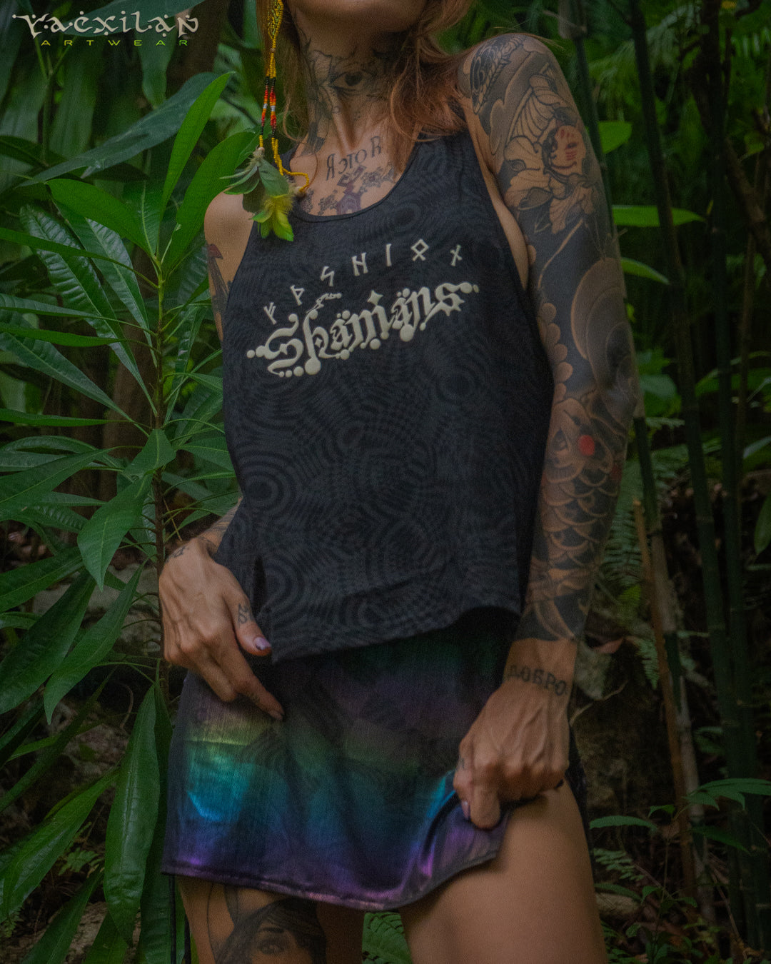 Tank Top Woman / Black Cotton Shinker - WIERD NOISES SHAMANS White